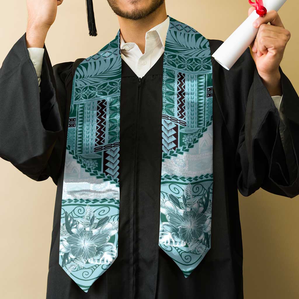 Samoa Siapo Elegant Graduation Stole Hibiscus Teal Motifs LT05 - Polynesian Pride