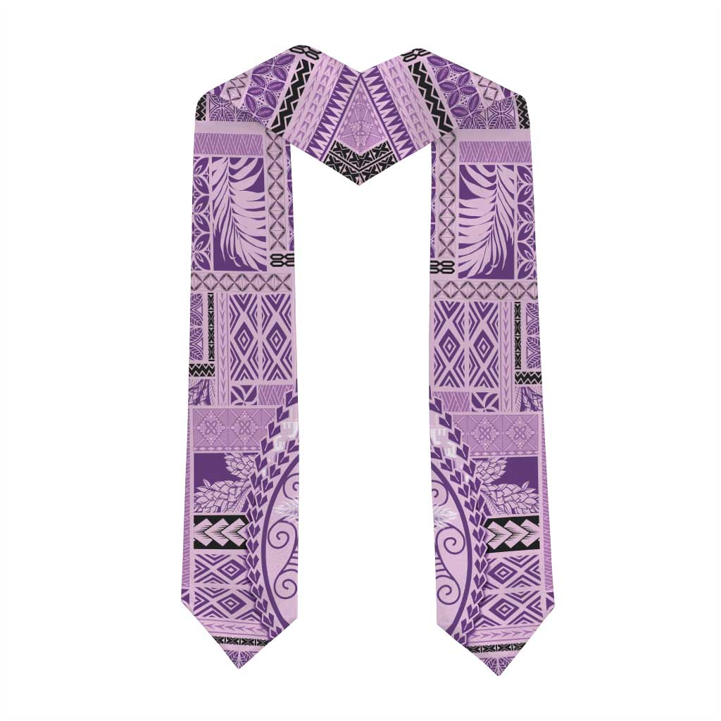 Samoa Siapo Elegant Graduation Stole Hibiscus Violet Motifs LT05 - Polynesian Pride
