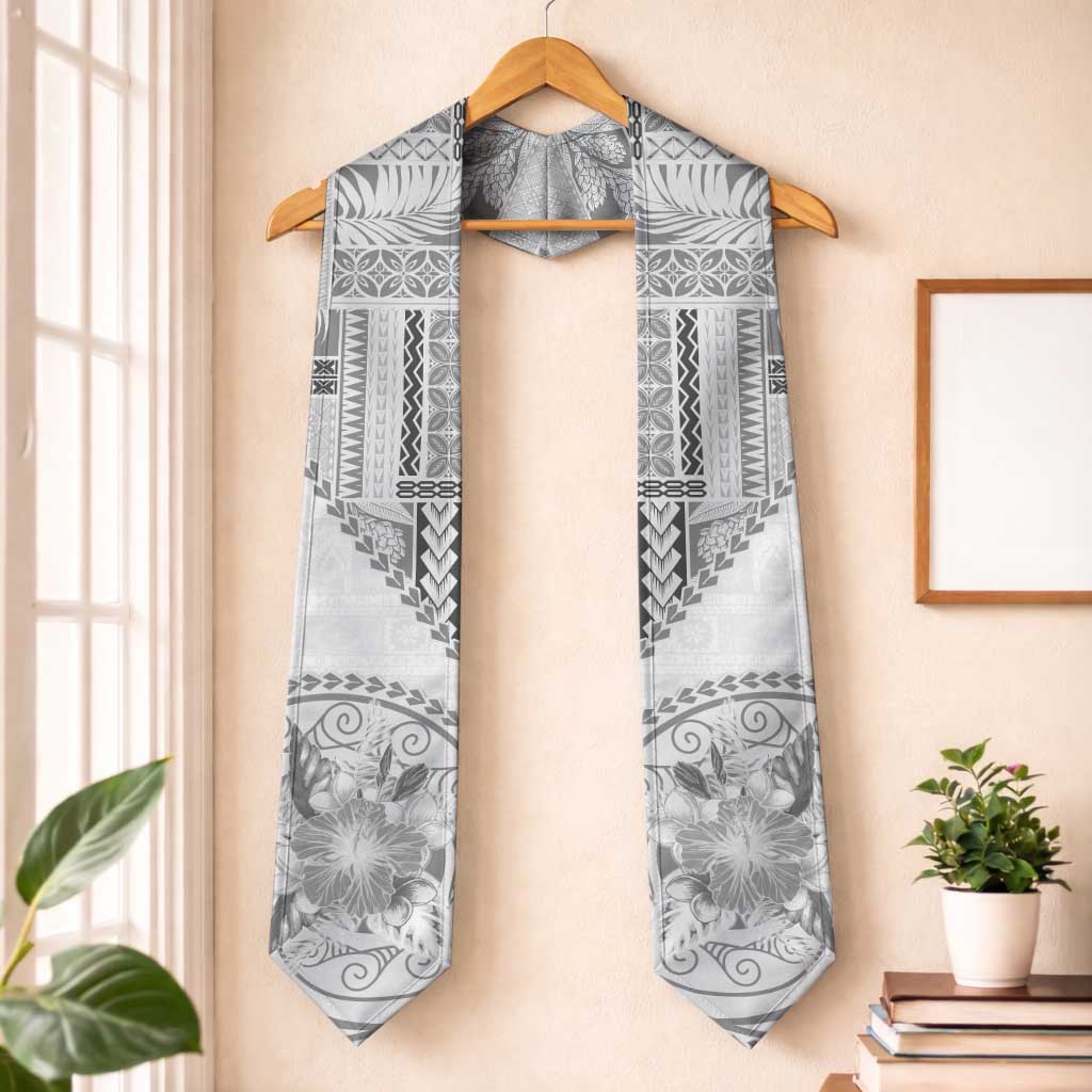 Samoa Siapo Elegant Graduation Stole Hibiscus White Motifs