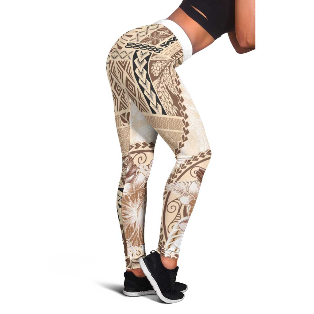 Samoa Siapo Elegant Leggings Hibiscus Beige Motifs - Polynesian Pride