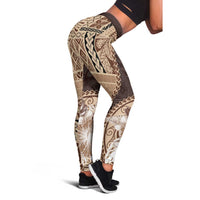 Samoa Siapo Elegant Leggings Hibiscus Chocolate Brown Motifs - Polynesian Pride