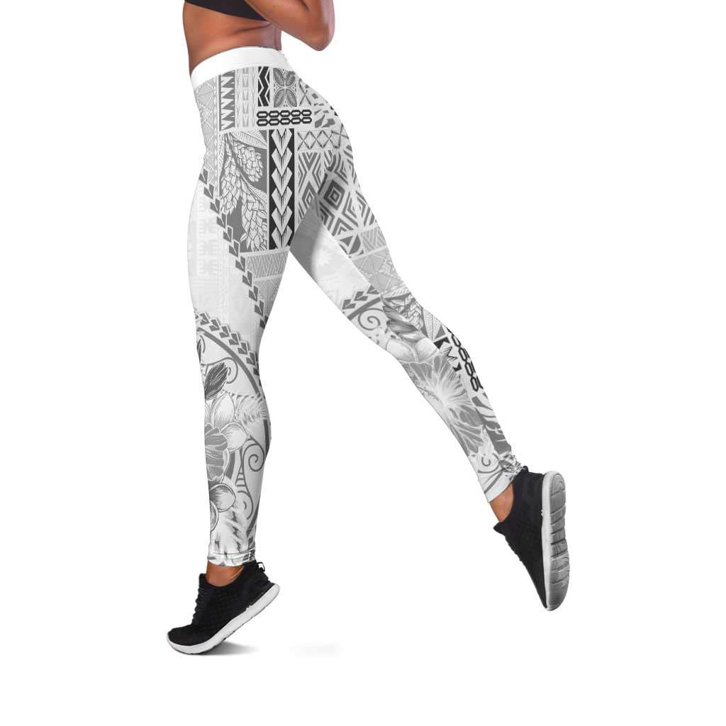Samoa Siapo Elegant Leggings Hibiscus White Motifs - Polynesian Pride
