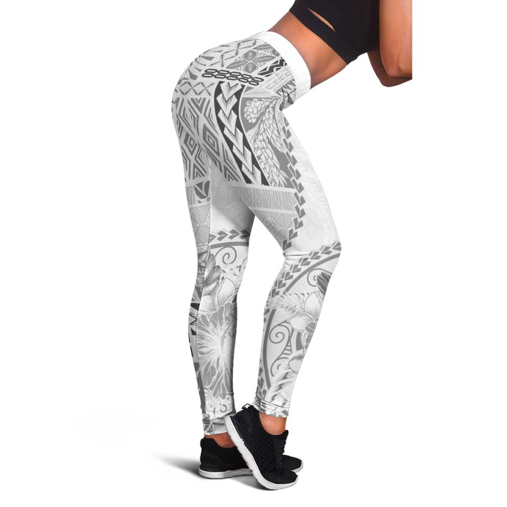 Samoa Siapo Elegant Leggings Hibiscus White Motifs - Polynesian Pride