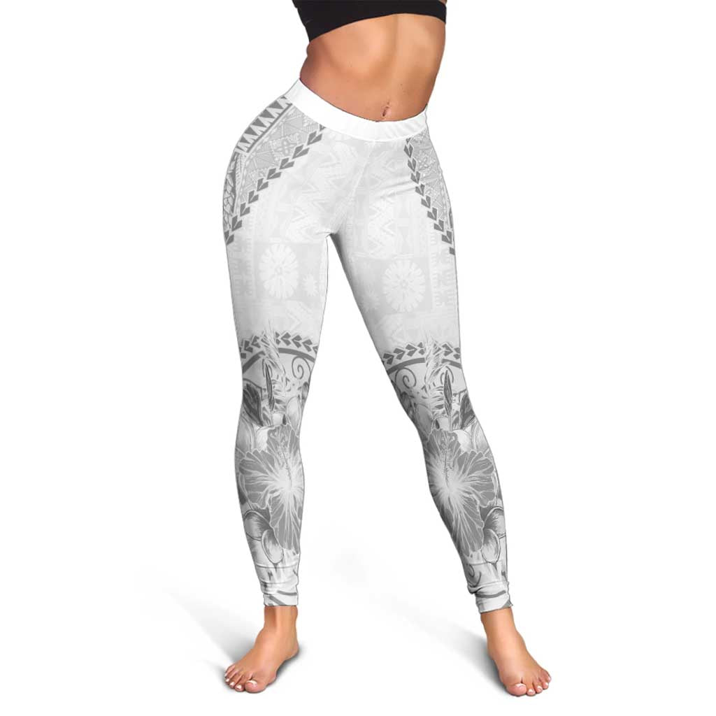 Samoa Siapo Elegant Leggings Hibiscus White Motifs - Polynesian Pride