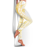Samoa Siapo Mamanu Leggings Plumeria Fancy Gold Motifs