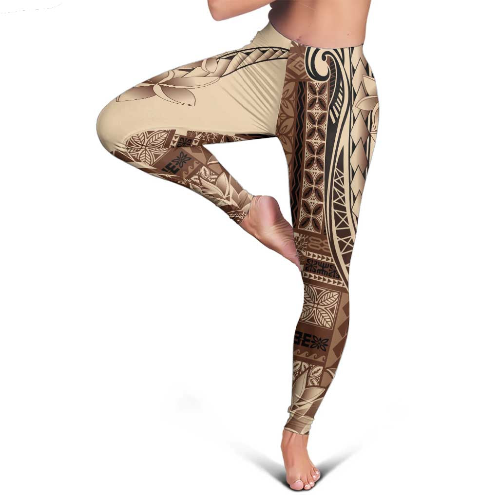 Samoa Siapo Mamanu Leggings Plumeria Mocha Motifs