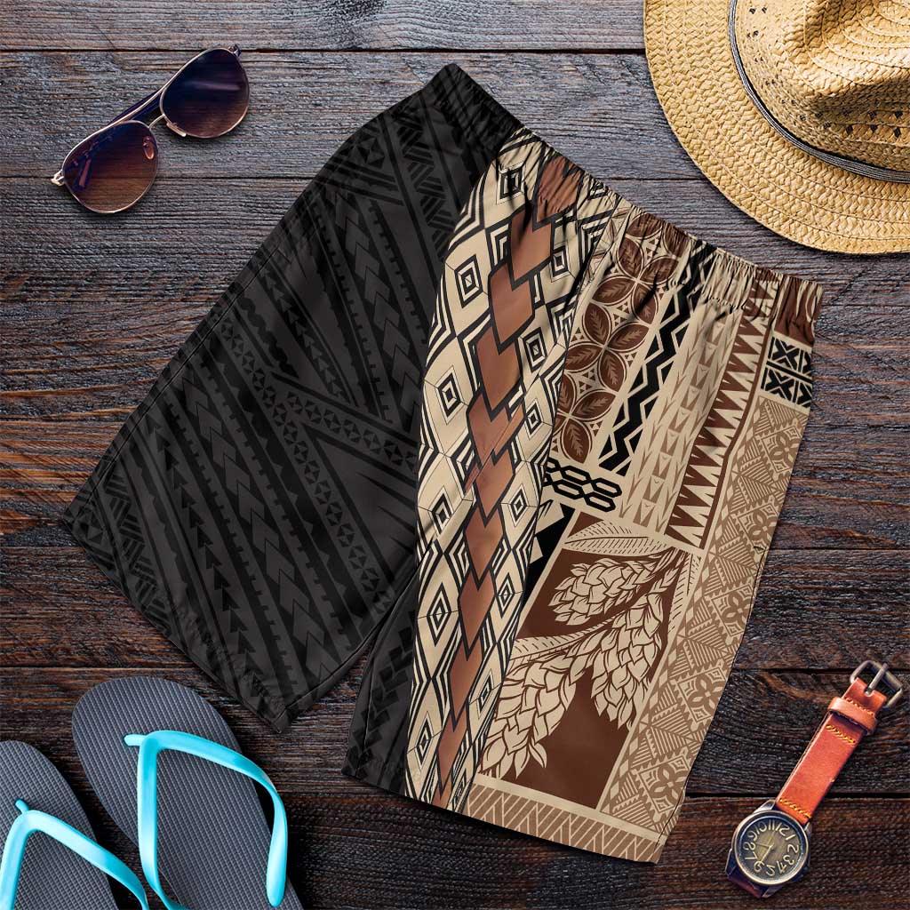 Samoa Siapo Motif Half Style Shorts for Men Brown Version - Polynesian Pride