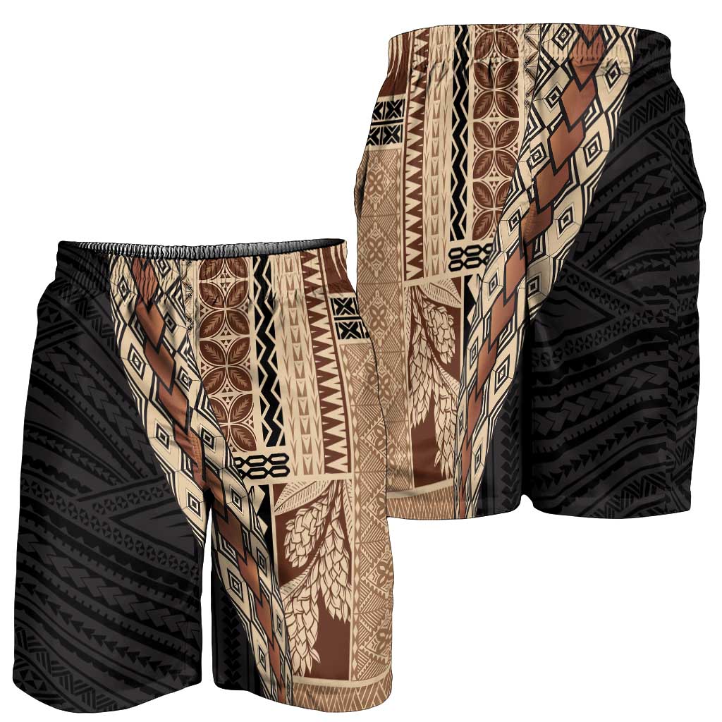 Samoa Siapo Motif Half Style Shorts for Men Brown Version - Polynesian Pride
