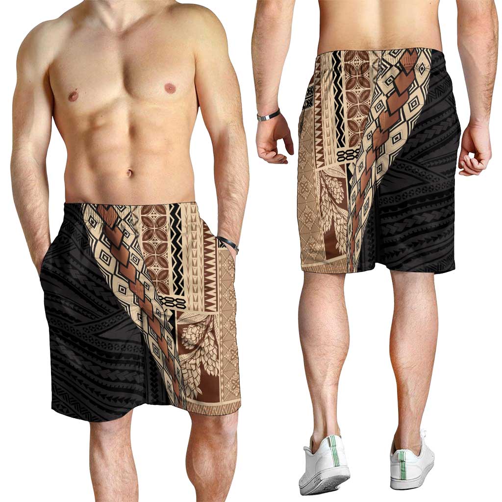 Samoa Siapo Motif Half Style Shorts for Men Brown Version - Polynesian Pride