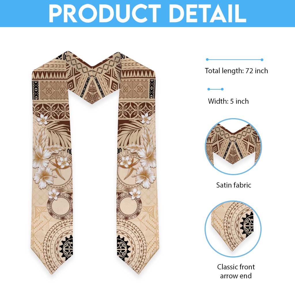 Samoa Siapo Pattern With Beige Hibiscus Graduation Stole LT05 - Polynesian Pride