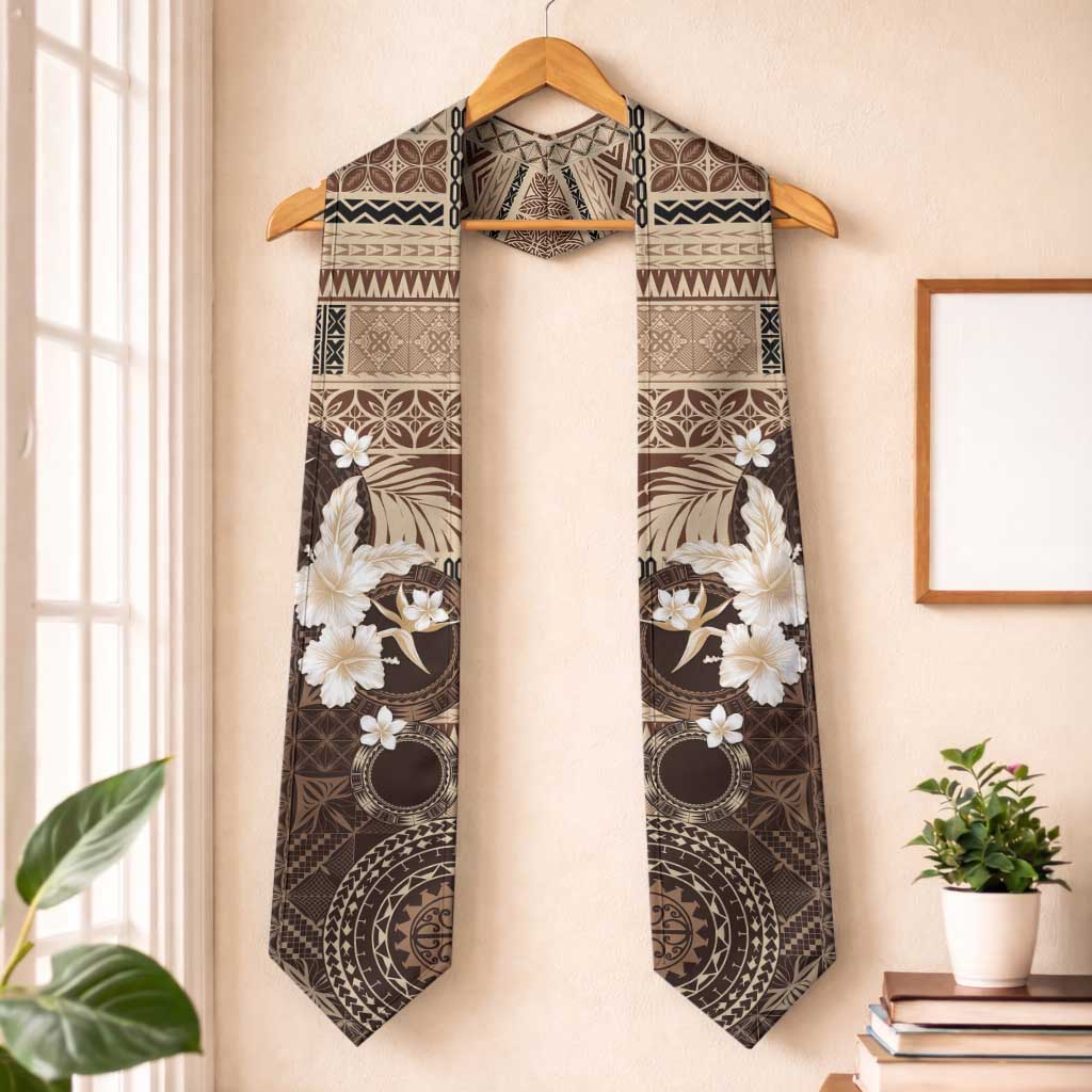 Samoa Siapo Pattern With Brown Hibiscus Graduation Stole