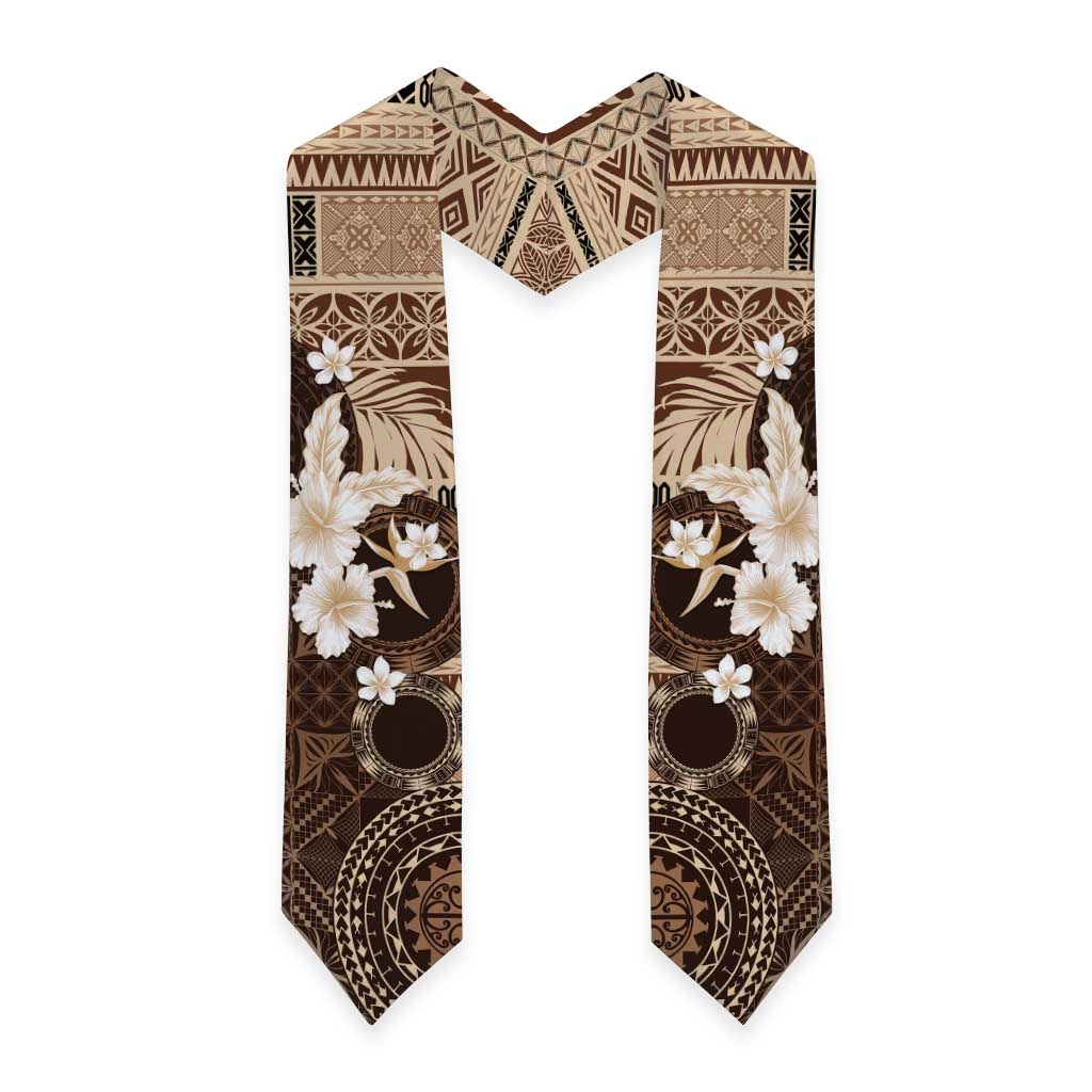Samoa Siapo Pattern With Brown Hibiscus Graduation Stole LT05 - Polynesian Pride