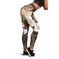 Samoa Siapo Pattern With Brown Hibiscus Leggings - Polynesian Pride