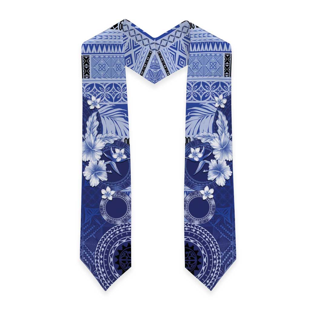 Samoa Siapo Pattern With Navy Hibiscus Graduation Stole LT05 - Polynesian Pride