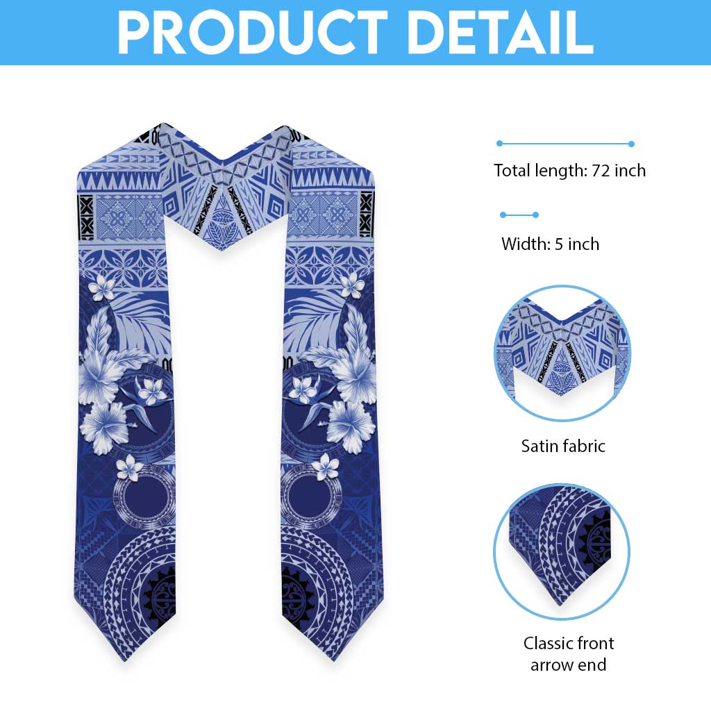 Samoa Siapo Pattern With Navy Hibiscus Graduation Stole LT05 - Polynesian Pride