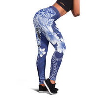 Samoa Siapo Pattern With Navy Hibiscus Leggings - Polynesian Pride