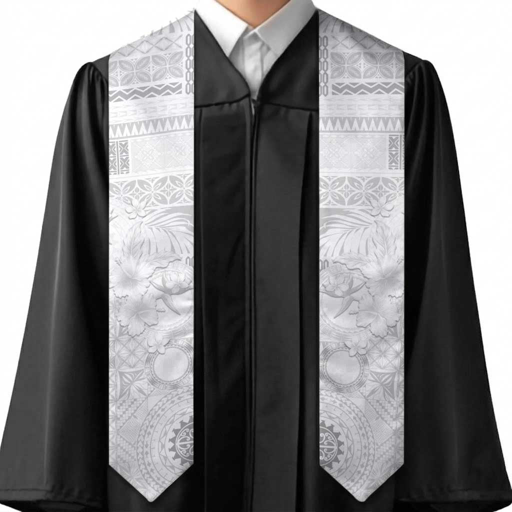 Samoa Siapo Pattern With White Hibiscus Graduation Stole