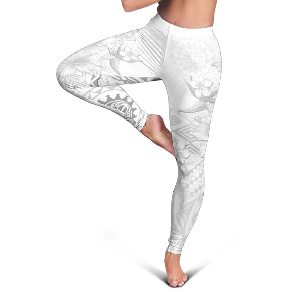 Samoa Siapo Pattern With White Hibiscus Leggings - Polynesian Pride