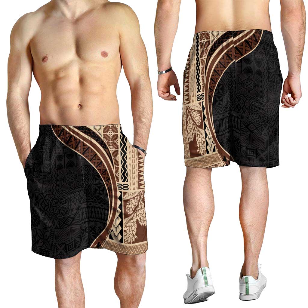 Samoa Siapo Tapa Pattern Half Style Shorts for Men Beige Color - Polynesian Pride