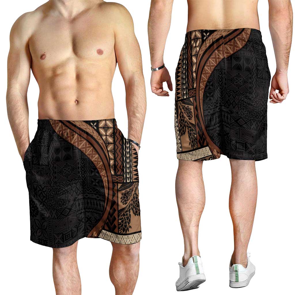 Samoa Siapo Tapa Pattern Half Style Shorts for Men Black Color - Polynesian Pride