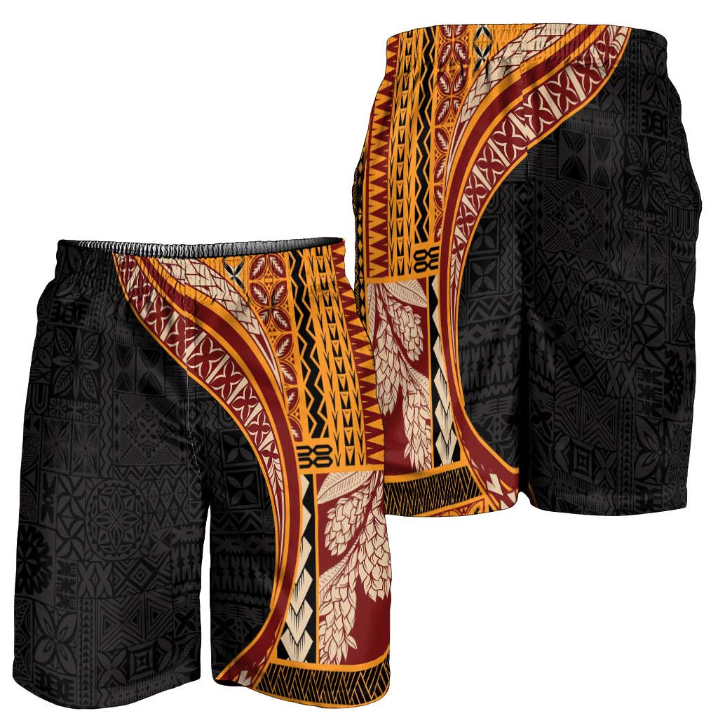 Samoa Siapo Tapa Pattern Half Style Shorts for Men Yellow Color - Polynesian Pride