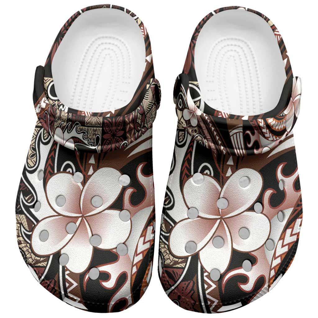 Samoa Siapo Tribal Pattern Clogs Shoes Brown Polynesian Plumeria Tapa Motif