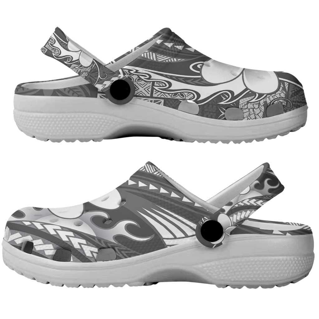 Samoa Siapo Tribal Pattern Clogs Shoes Light Gray Polynesian Plumeria Tapa Motif LT9 - Polynesian Pride