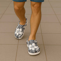 Samoa Siapo Tribal Pattern Clogs Shoes Light Gray Polynesian Plumeria Tapa Motif LT9 - Polynesian Pride