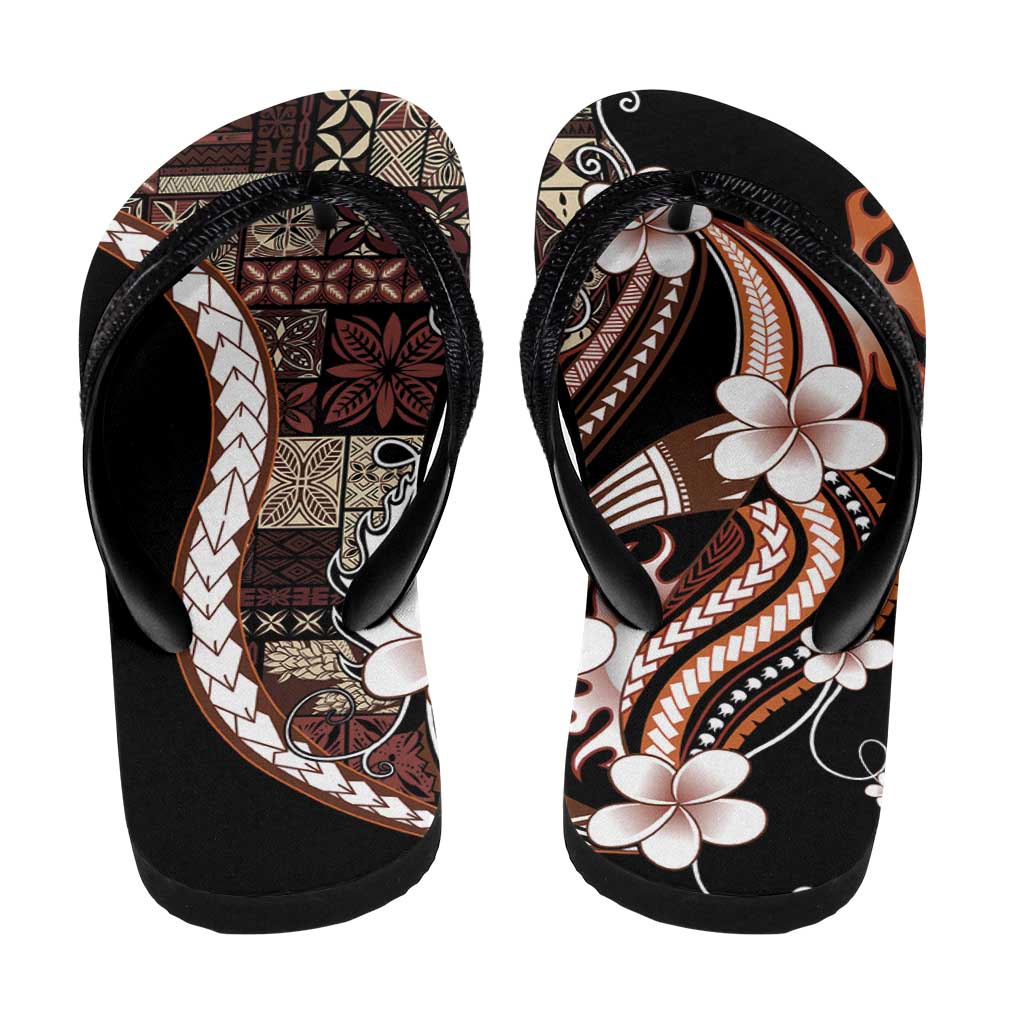 Samoa Siapo Tribal Pattern Flip Flops Brown Polynesian Plumeria Tapa Motif