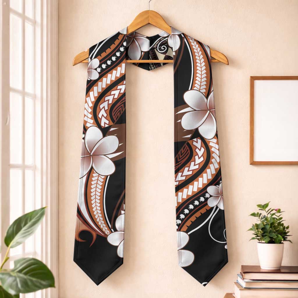 Samoa Siapo Tribal Pattern Graduation Stole Brown Polynesian Plumeria Tapa Motif