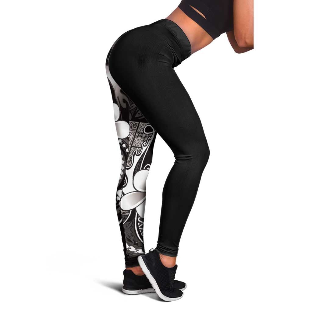 Samoa Siapo Tribal Pattern Leggings Black Polynesian Plumeria Tapa Motif LT9 - Polynesian Pride