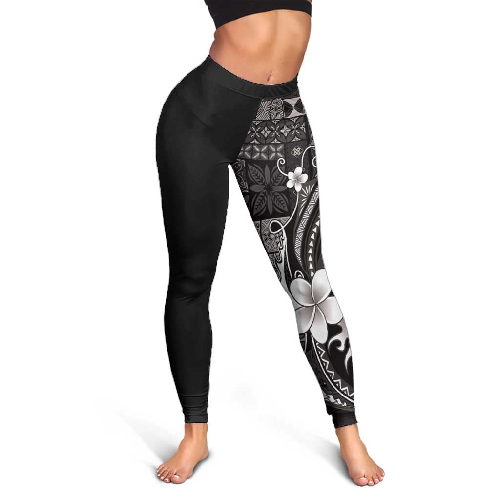 Samoa Siapo Tribal Pattern Leggings Black Polynesian Plumeria Tapa Motif LT9 - Polynesian Pride