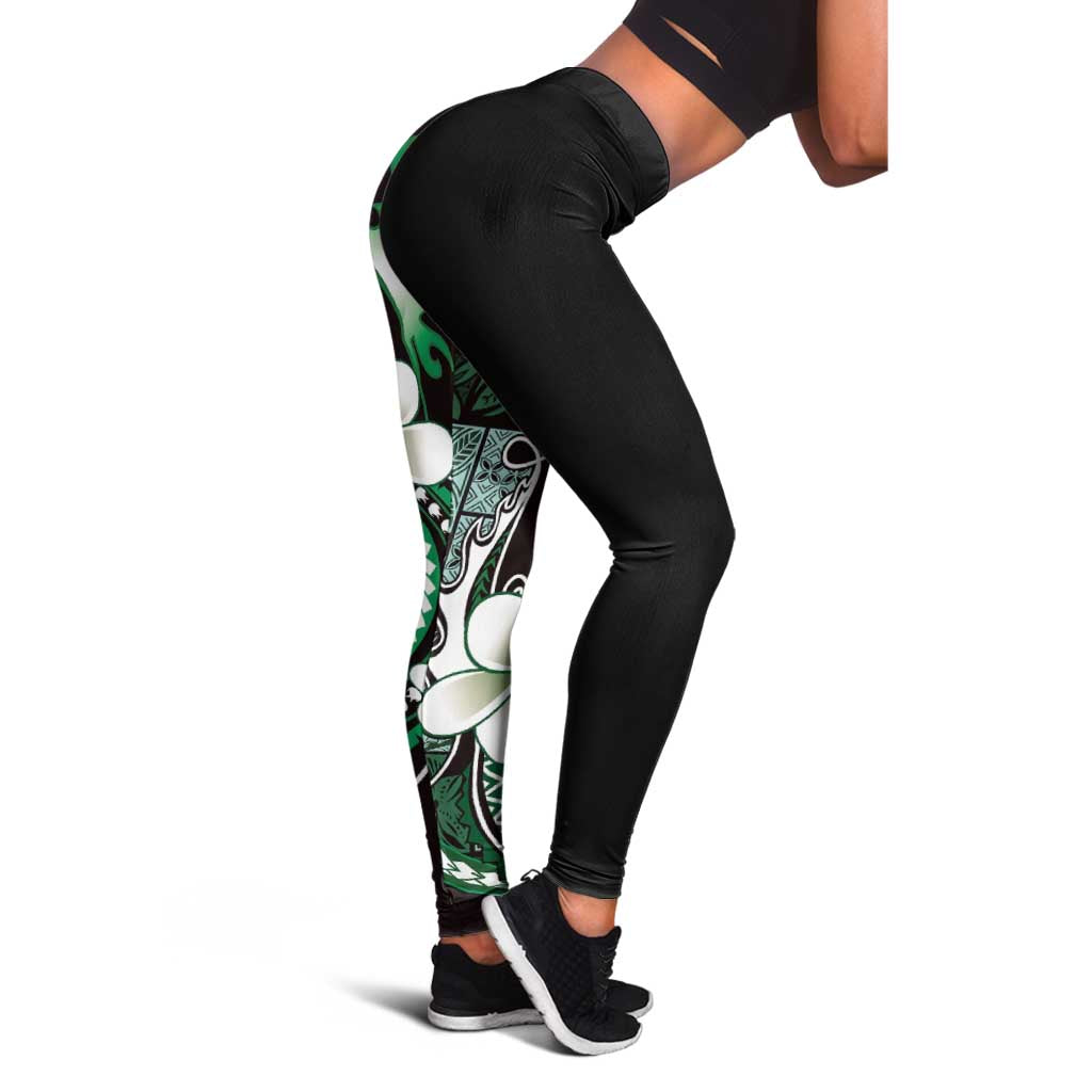 Samoa Siapo Tribal Pattern Leggings Forest Green Polynesian Plumeria Tapa Motif LT9 - Polynesian Pride