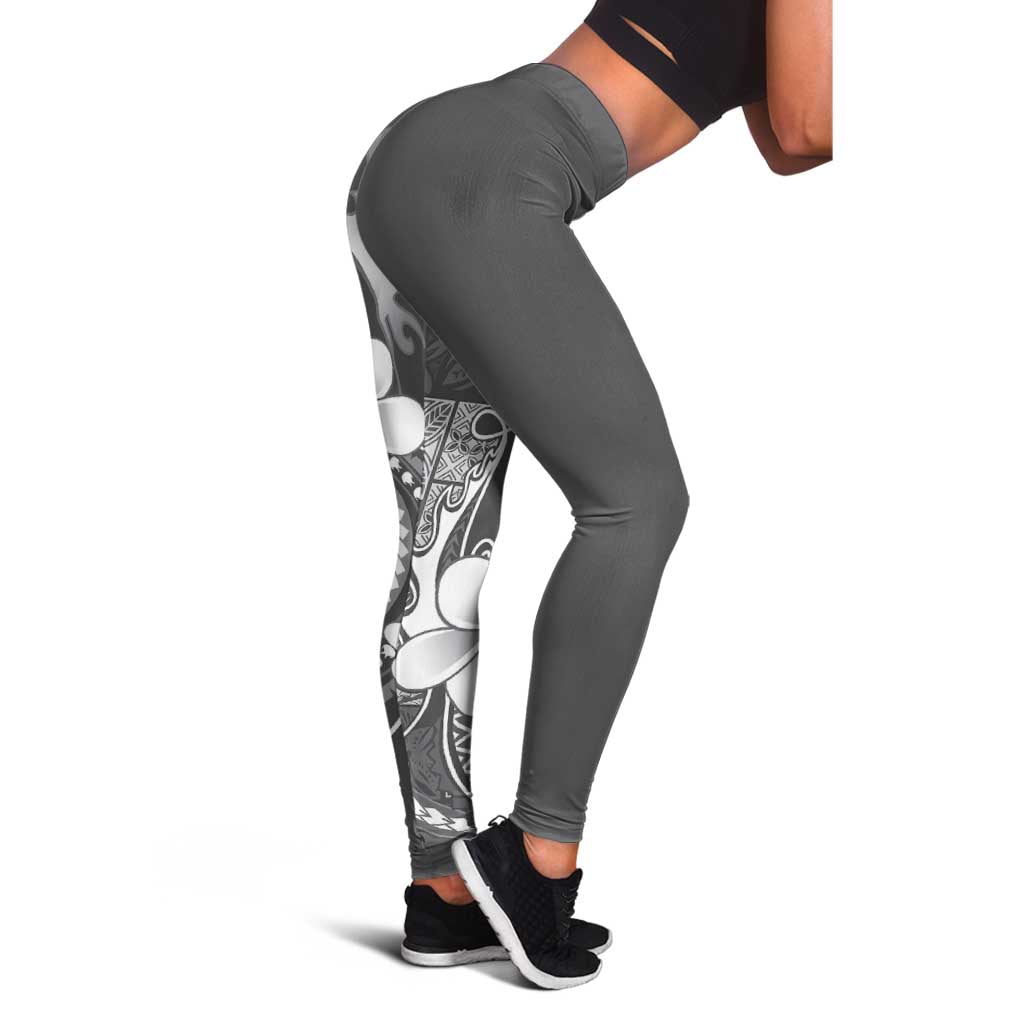Samoa Siapo Tribal Pattern Leggings Light Gray Polynesian Plumeria Tapa Motif