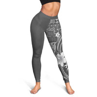 Samoa Siapo Tribal Pattern Leggings Light Gray Polynesian Plumeria Tapa Motif