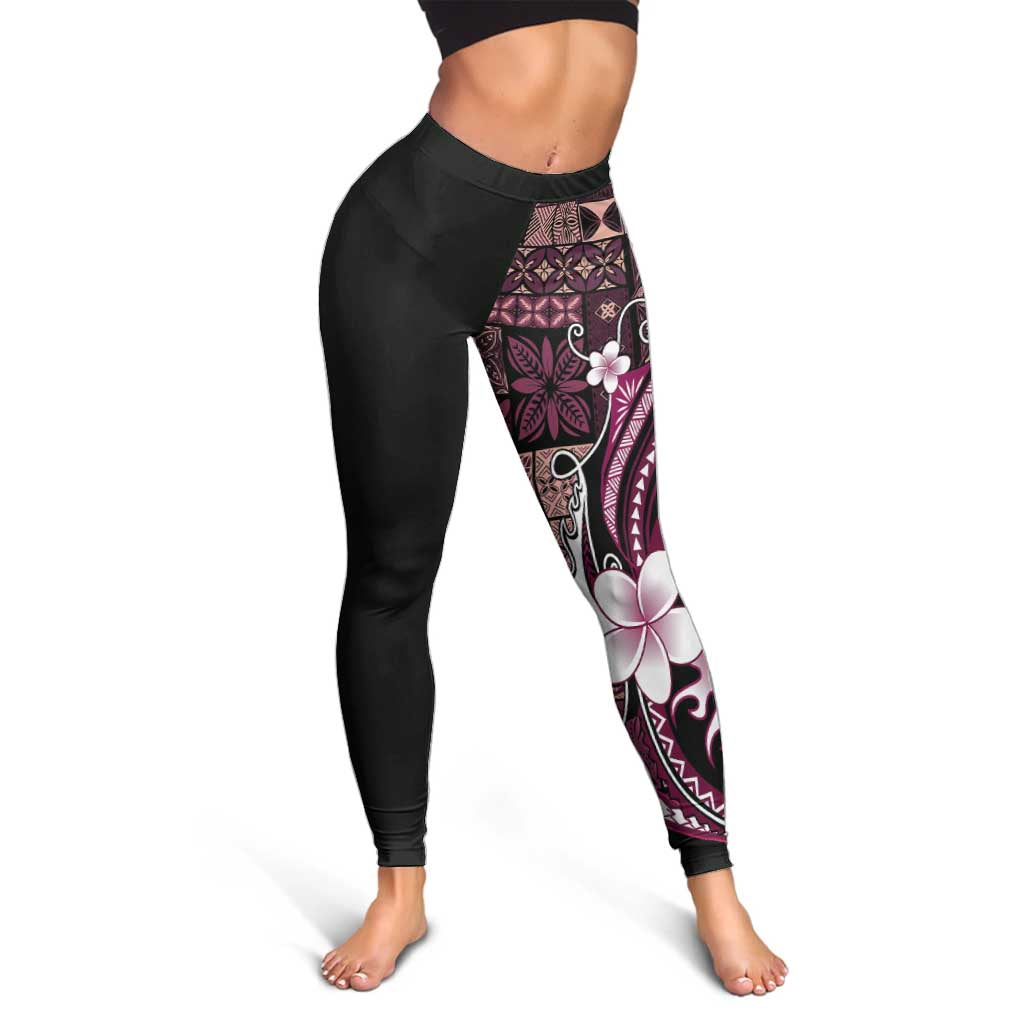 Samoa Siapo Tribal Pattern Leggings Violet Polynesian Plumeria Tapa Motif LT9 - Polynesian Pride