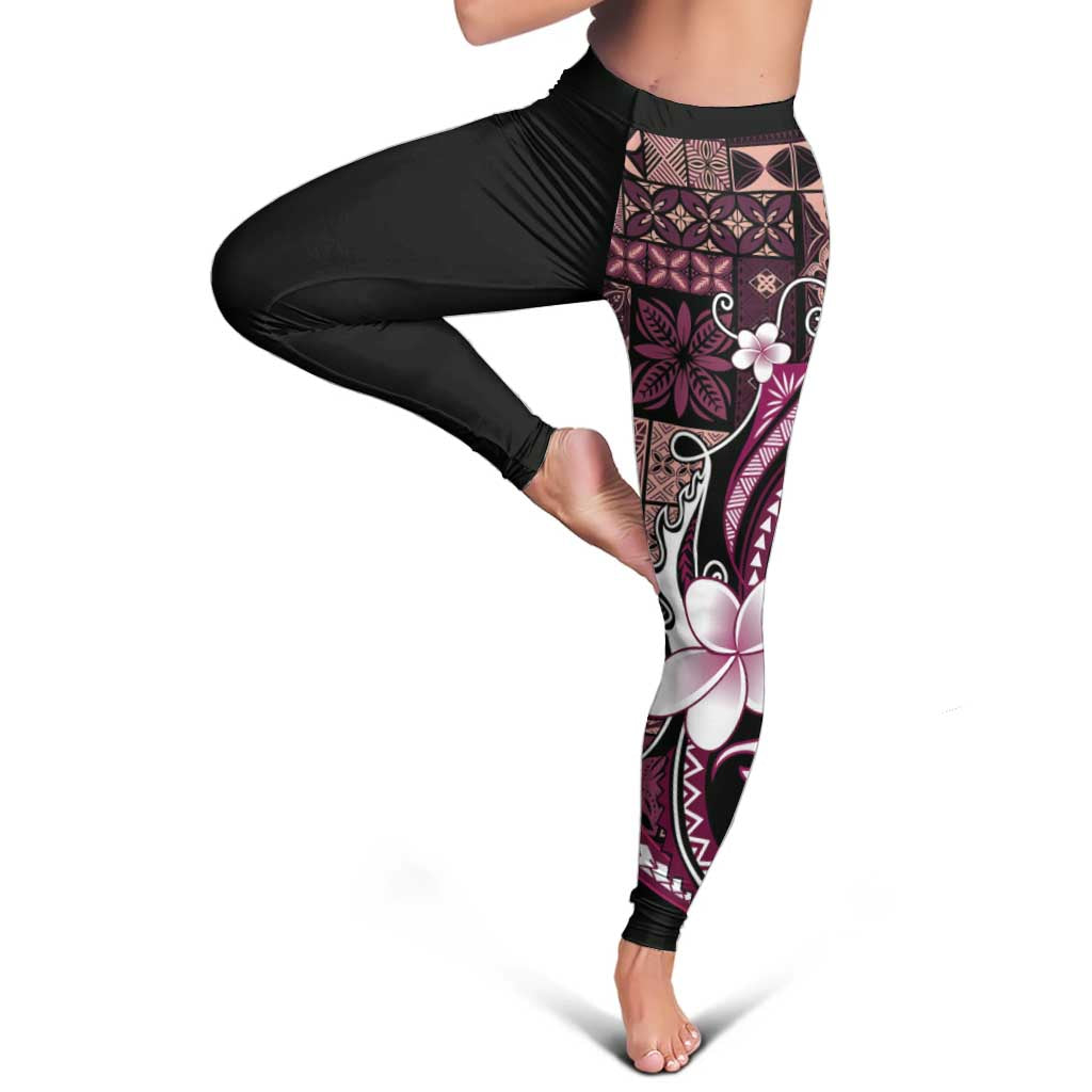 Samoa Siapo Tribal Pattern Leggings Violet Polynesian Plumeria Tapa Motif LT9 - Polynesian Pride