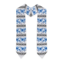 Samoa White Sunday Graduation Stole Samoan Tapa Blue Hibiscus LT05 - Polynesian Pride