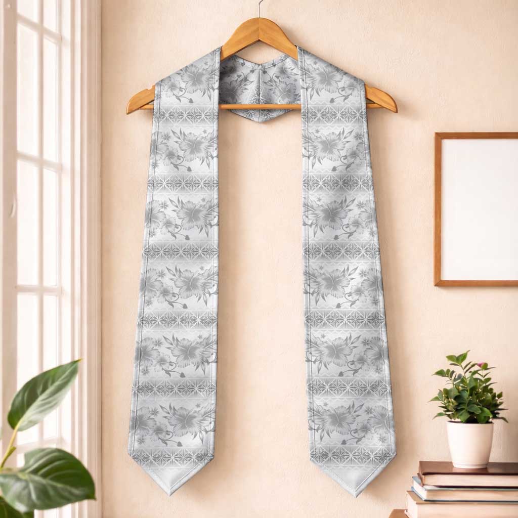 Samoa White Sunday Graduation Stole Samoan Tapa White Hibiscus