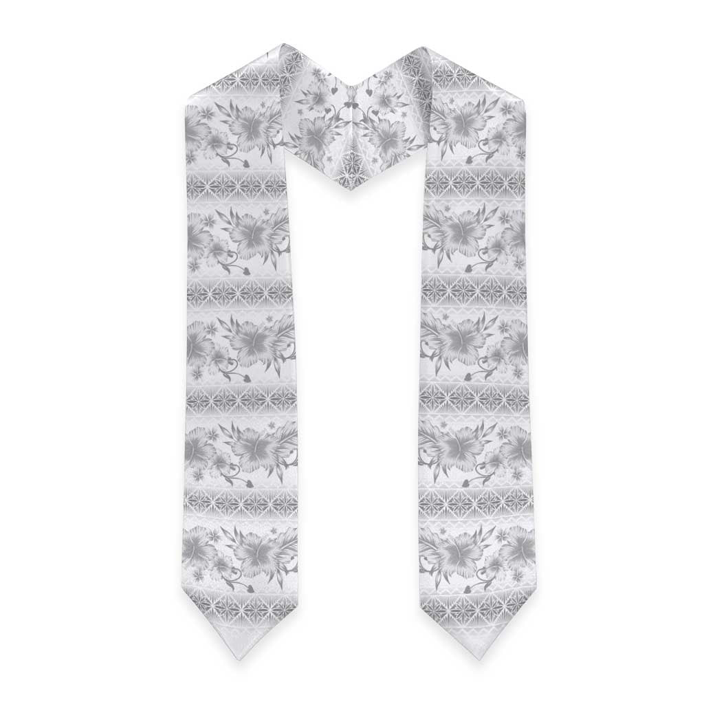Samoa White Sunday Graduation Stole Samoan Tapa White Hibiscus LT05 - Polynesian Pride