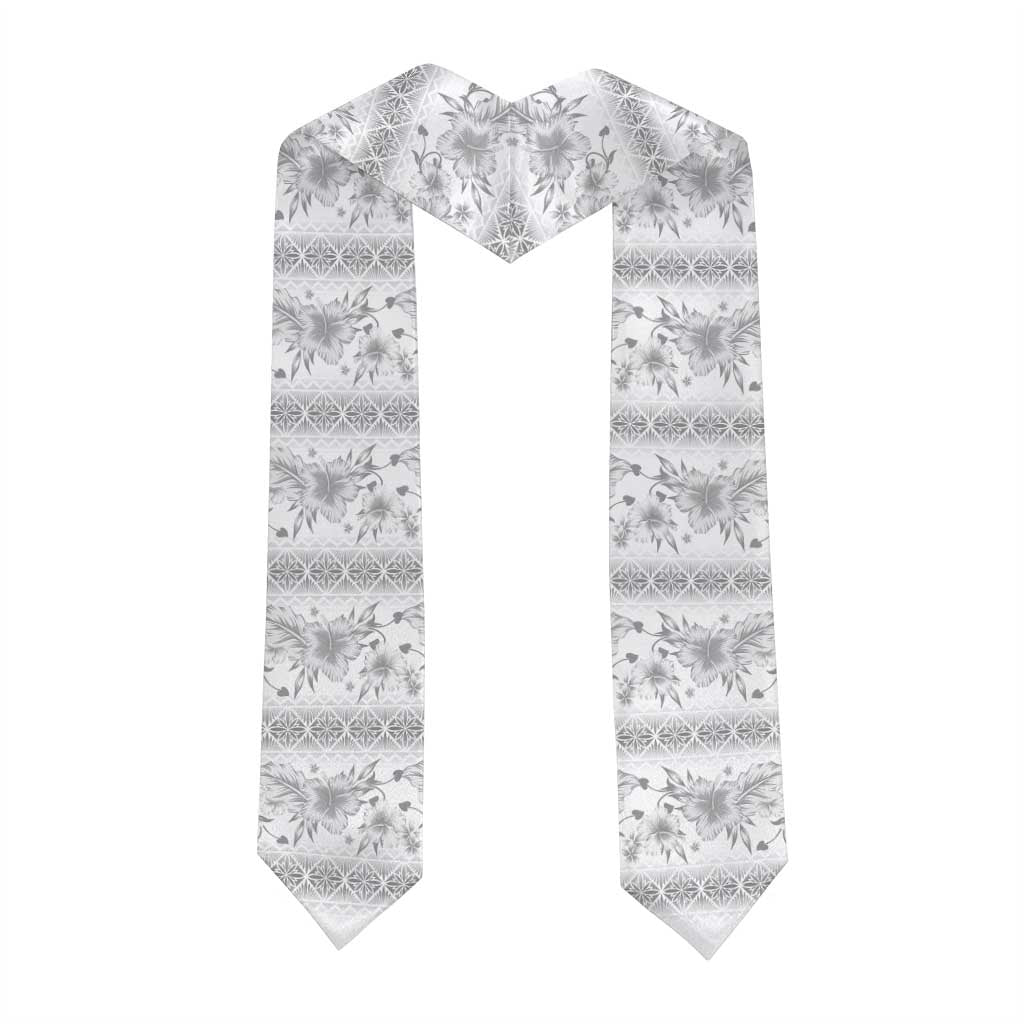 Samoa White Sunday Graduation Stole Samoan Tapa White Hibiscus LT05 - Polynesian Pride