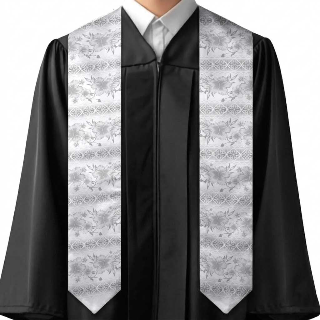 Samoa White Sunday Graduation Stole Samoan Tapa White Hibiscus LT05 - Polynesian Pride