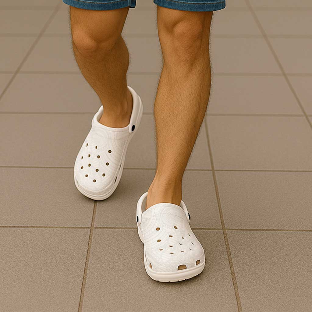 Samoan DNA Art Tattoo Clogs Shoes Polynesian Pattern All White