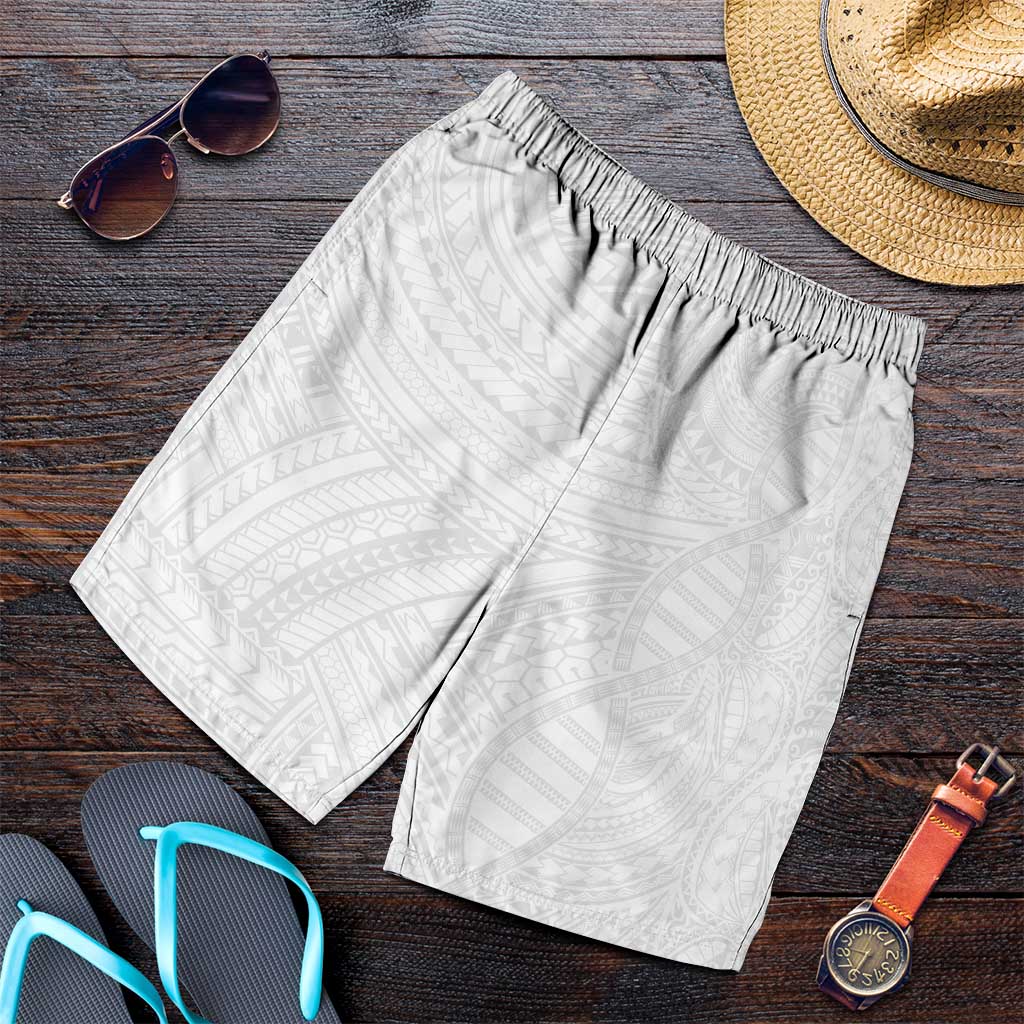 Samoan DNA Art Tattoo Shorts for Men Polynesian Pattern All White