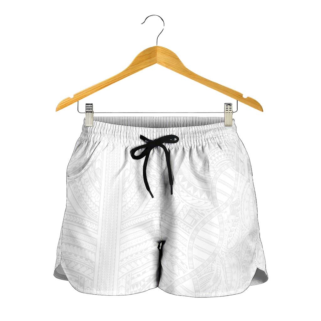 Samoan DNA Art Tattoo Shorts for Women Polynesian Pattern All White LT03 - Polynesian Pride