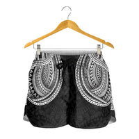 Samoan Traditional Art Tattoos Shorts for Women Tatau Tribal Motifs with Ula Fala Black - Polynesian Pride