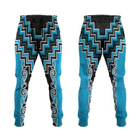 Sky Blue Niho Taniwha Mix Poutama Jogger Pants Unique Taniko Aotearoa LT01 Sky Blue - Polynesian Pride