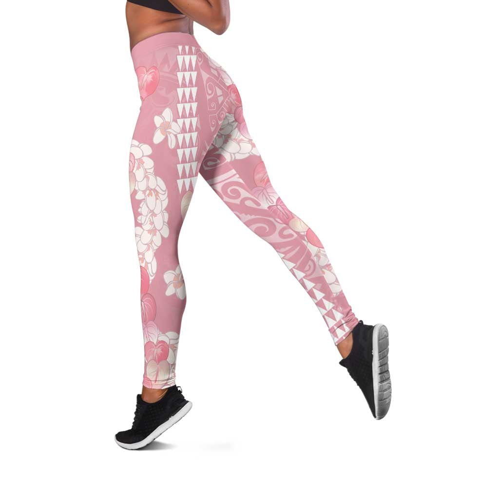 Soft Pink Hawaii Anthurium Plumeria Lei Leggings LT9 Pink - Polynesian Pride