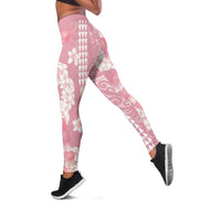 Soft Pink Hawaii Anthurium Plumeria Lei Leggings LT9 Pink - Polynesian Pride