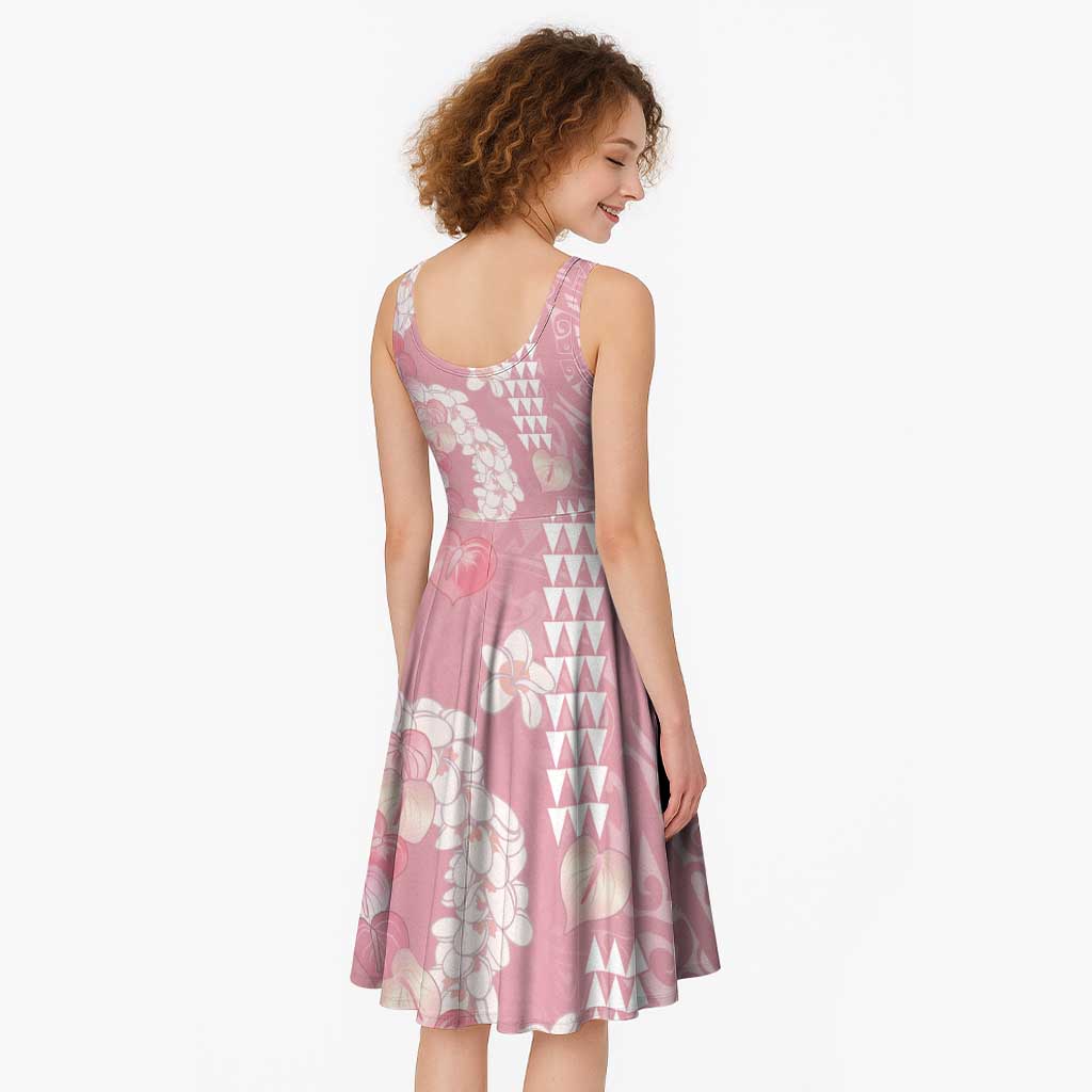 Soft Pink Hawaii Anthurium Plumeria Lei Midi Dress